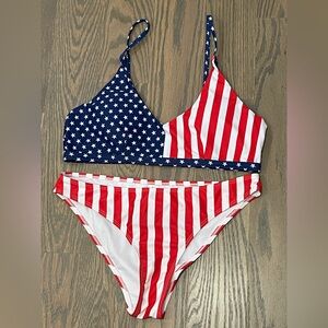 Red and Blue Star Striped Bikini Set